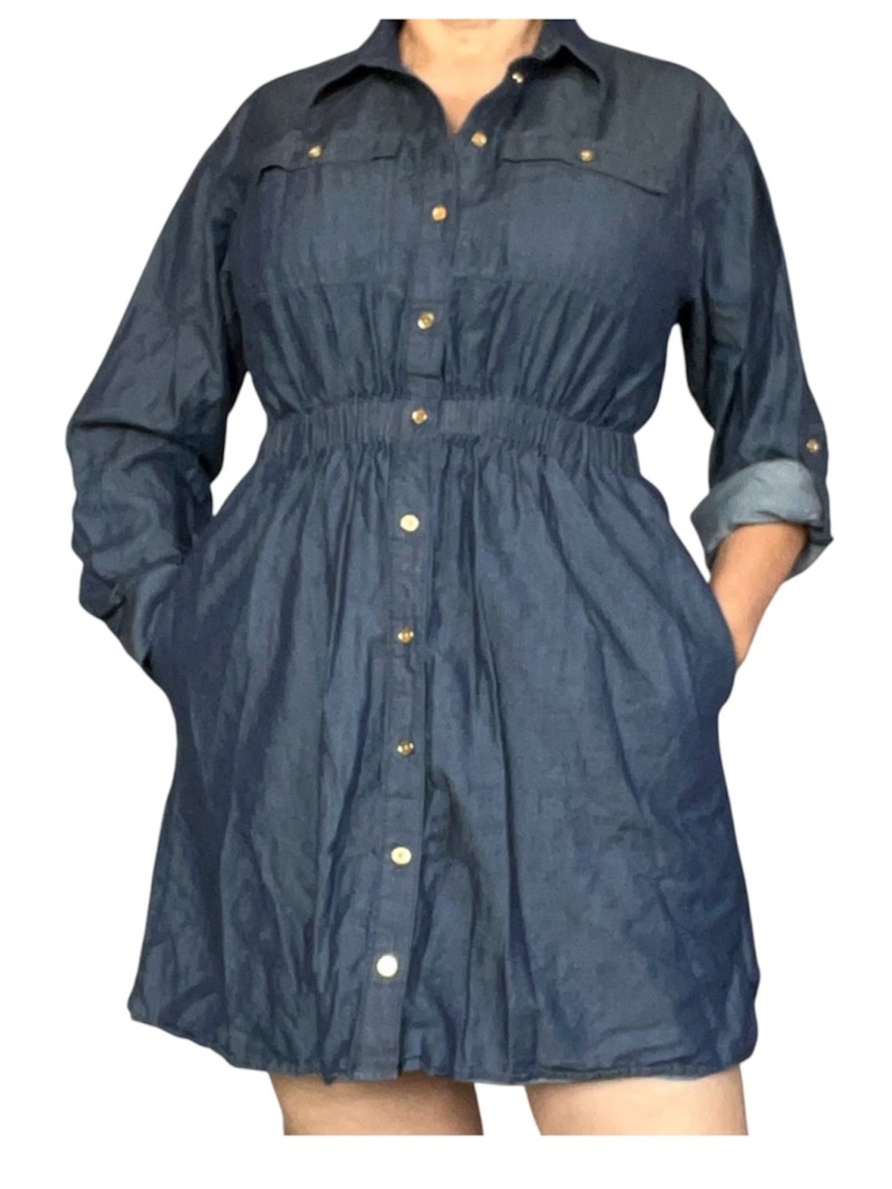 Michael Kors Women Casual Blue Denim Button-Front Long Sleeve Shirt Dress Size M